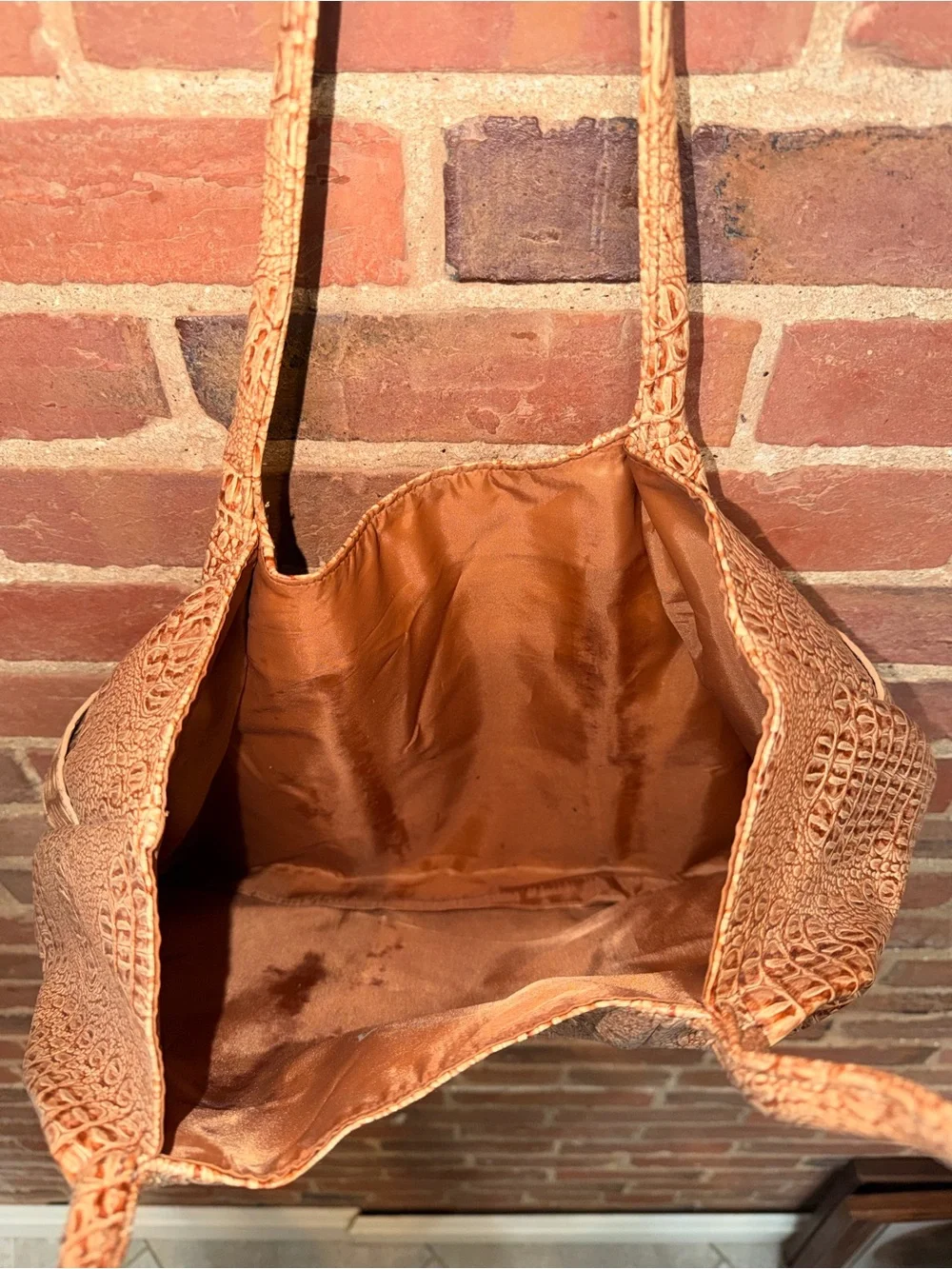 Tan Croc-Embossed Leather Tote Bag Shoulder Purse Carry On